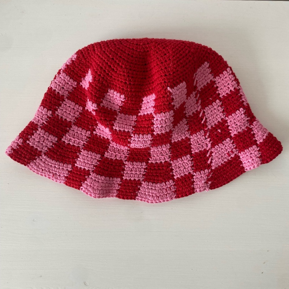 Red and Pink Checkered Bucket Hat